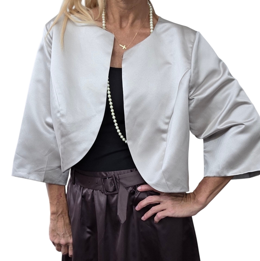 Vintage Satin Cropped Bolero Jacket Open Front Minimalist S M